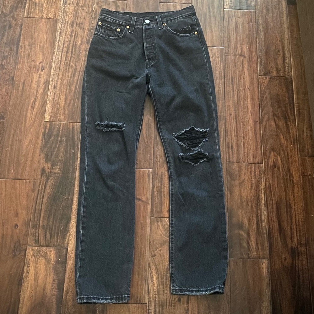 Women's Levi’s Washed Black Ripped Button Fly Jeans